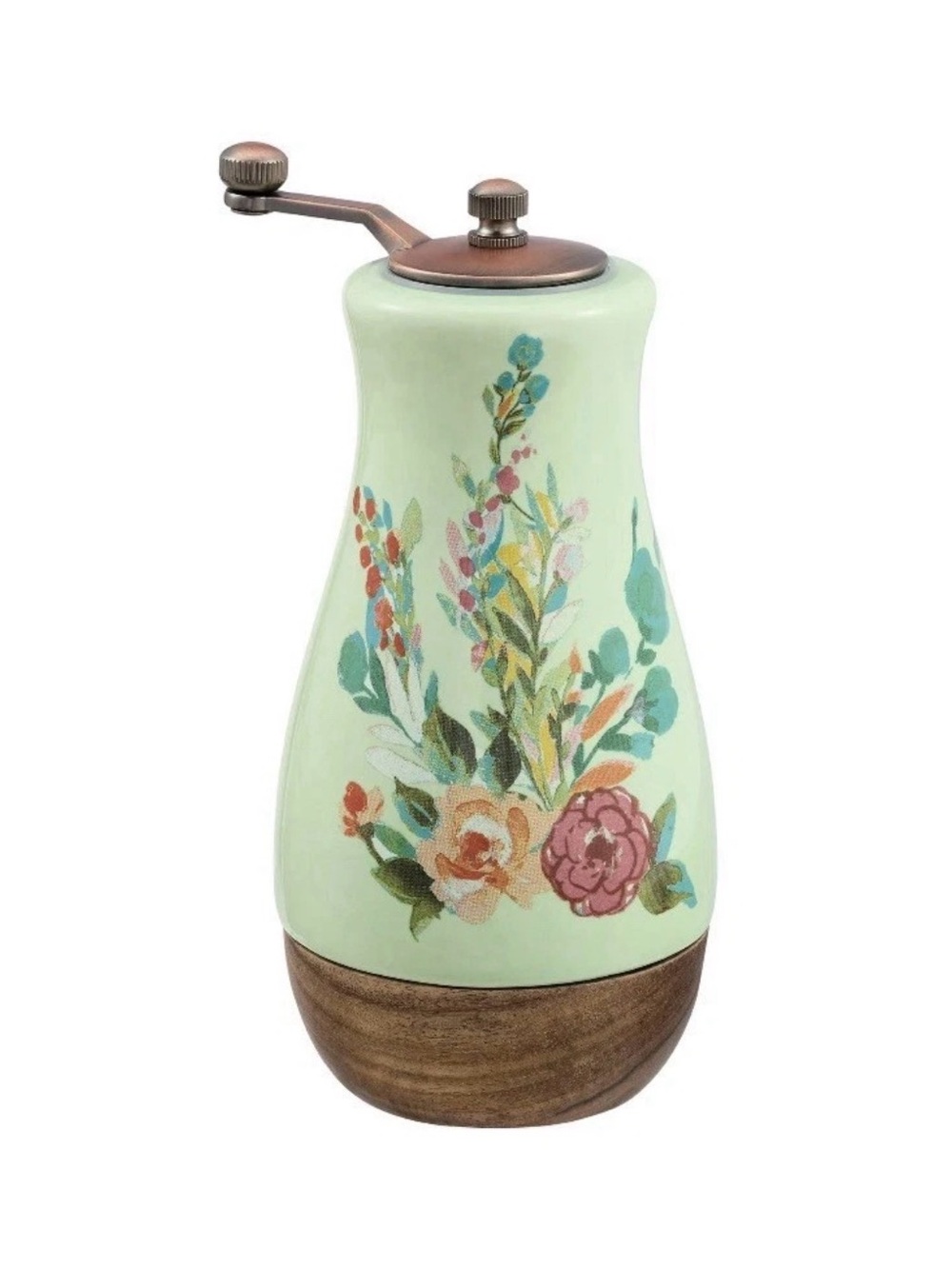 The Pioneer Woman Painted Meadow Ceramic Pepper Mill with Acacia Wood Base